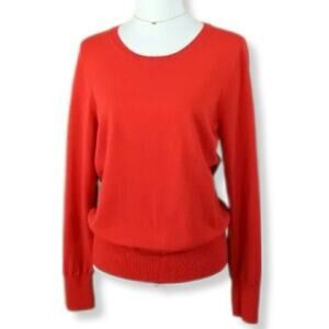 Women Ann Taylor Coral Red Sweater L Coastal Preppy Modern Classic NEW Flaw